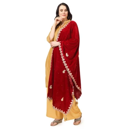 Women's Velvet Gotta Patti Dupatta (Maroon, Length: 2.25 to 2.50 Mtr) - Image 3