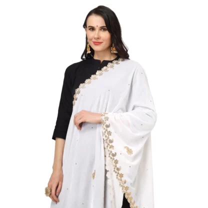 Women's Velvet Gotta Patti Dupatta (White, Length: 2.25 to 2.50 Mtr) - Image 4