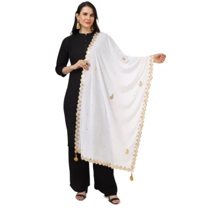 Women's Velvet Gotta Patti Dupatta (White, Length: 2.25 to 2.50 Mtr)