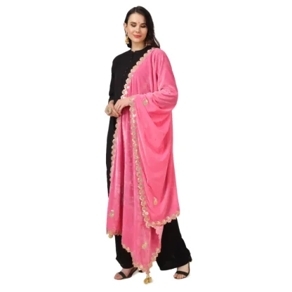 Women's Velvet Gotta Patti Dupatta (Pink, Length: 2.25 to 2.50 Mtr) - Image 5