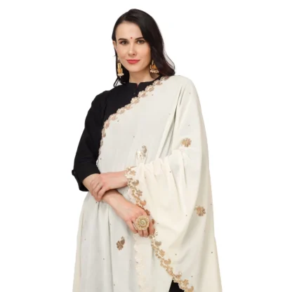 Women's Velvet Gotta Patti Dupatta (Off White, Length: 2.25 to 2.50 Mtr) - Image 4