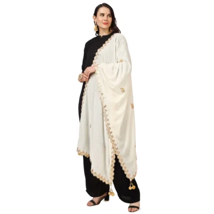 Women's Velvet Gotta Patti Dupatta (Off White, Length: 2.25 to 2.50 Mtr) - Image 5