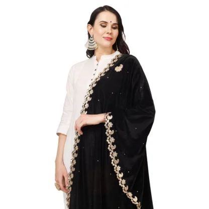 Women's Velvet Gotta Patti Dupatta (Black, Length: 2.25 to 2.50 Mtr) - Image 4