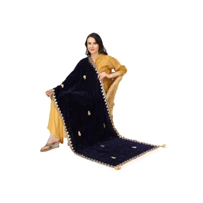 Women's Velvet Gotta Patti Dupatta (Blue, Length: 2.25 to 2.50 Mtr) - Image 2