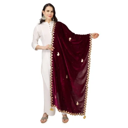 Women's Velvet Gotta Patti Dupatta (Purple, Length: 2.25 to 2.50 Mtr)