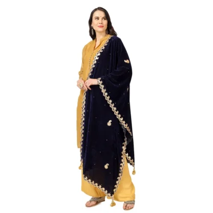 Women's Velvet Gotta Patti Dupatta (Blue, Length: 2.25 to 2.50 Mtr) - Image 5