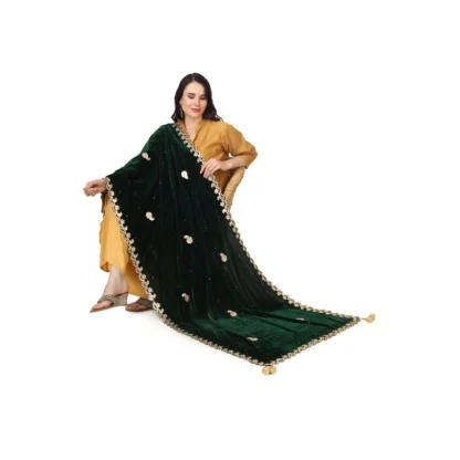 Women's Velvet Gotta Patti Dupatta (Green, Length: 2.25 to 2.50 Mtr) - Image 2