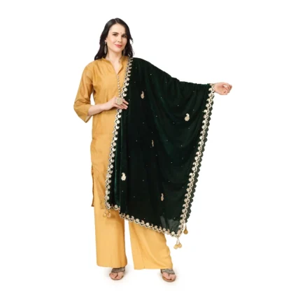 Women's Velvet Gotta Patti Dupatta (Green, Length: 2.25 to 2.50 Mtr)