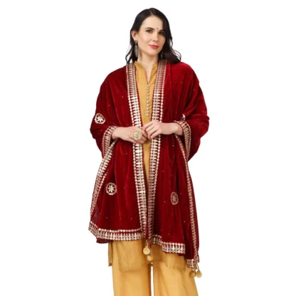 Women's Velvet Gotta Patti Dupatta (Maroon, Length: 2.25 to 2.50 Mtr) - Image 3