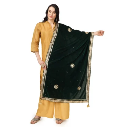 Women's Velvet Gotta Patti Dupatta (Green, Length: 2.25 to 2.50 Mtr)