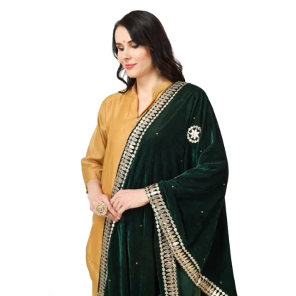 Women's Velvet Gotta Patti Dupatta (Green, Length: 2.25 to 2.50 Mtr) - Image 5