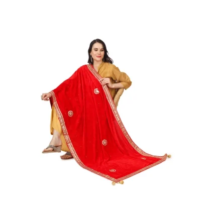 Women's Velvet Gotta Patti Dupatta (Red, Length: 2.25 to 2.50 Mtr) - Image 2