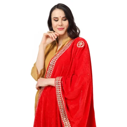 Women's Velvet Gotta Patti Dupatta (Red, Length: 2.25 to 2.50 Mtr) - Image 4