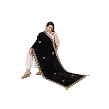 Women's Velvet Gotta Patti Dupatta (Black, Length: 2.25 to 2.50 Mtr) - Image 2