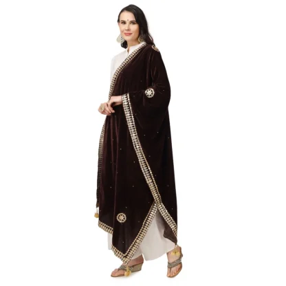 Women's Velvet Gotta Patti Dupatta (Brown, Length: 2.25 to 2.50 Mtr) - Image 5