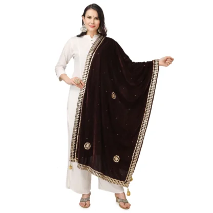 Women's Velvet Gotta Patti Dupatta (Brown, Length: 2.25 to 2.50 Mtr)