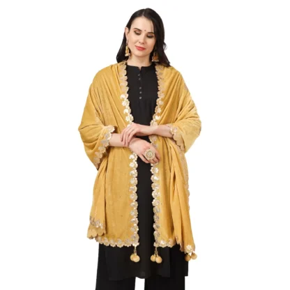 Women's Velvet Gotta Patti Dupatta (Yellow, Length: 2.25 to 2.50 Mtr) - Image 3