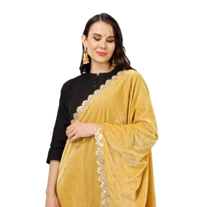 Women's Velvet Gotta Patti Dupatta (Yellow, Length: 2.25 to 2.50 Mtr) - Image 4