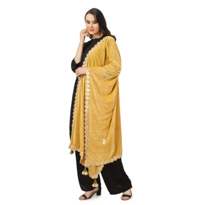 Women's Velvet Gotta Patti Dupatta (Yellow, Length: 2.25 to 2.50 Mtr) - Image 5