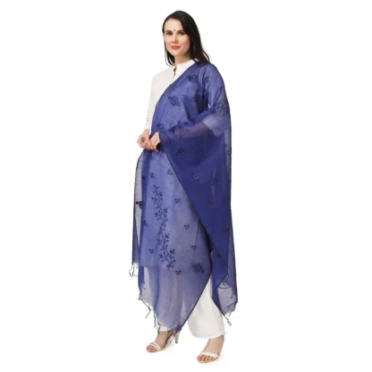 Women's Cotton Embroidered Dupatta (Blue, Length: 2.25 to 2.50 Mtr) - Image 5