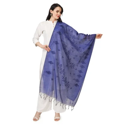 Women's Cotton Embroidered Dupatta (Blue, Length: 2.25 to 2.50 Mtr)