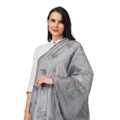 Women's Cotton Embroidered Dupatta (Grey, Length: 2.25 to 2.50 Mtr) - Image 4