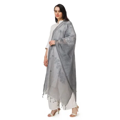 Women's Cotton Embroidered Dupatta (Grey, Length: 2.25 to 2.50 Mtr) - Image 5