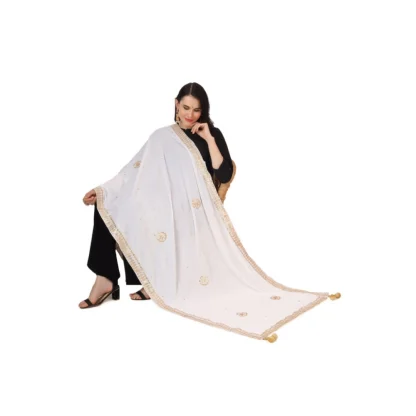 Women's Velvet Gotta Patti Dupatta (White, Length: 2.25 to 2.50 Mtr) - Image 2