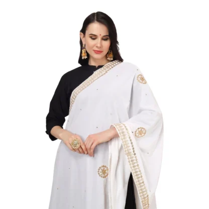 Women's Velvet Gotta Patti Dupatta (White, Length: 2.25 to 2.50 Mtr) - Image 4