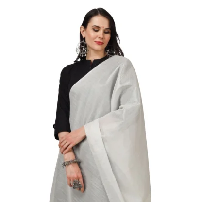 Women's Chanderi Solid Dupatta (White, Length: 2.25 to 2.50 Mtr) - Image 4