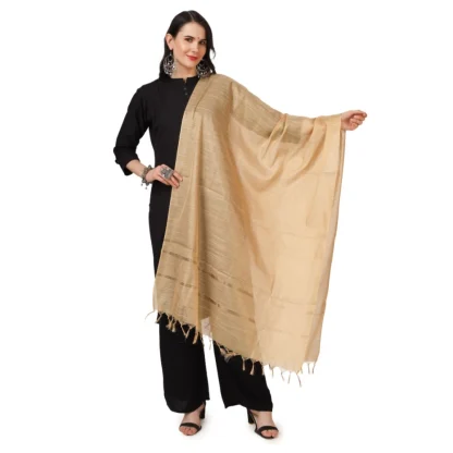 Women's Chanderi Solid Dupatta (Gold, Length: 2.25 to 2.50 Mtr)