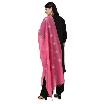 Women's Cotton Embroidered Dupatta (Pink, Length: 2.25 to 2.50 Mtr) - Image 3