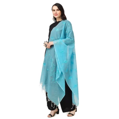 Women's Cotton Embroidered Dupatta (Aqua Blue, Length: 2.25 to 2.50 Mtr) - Image 5