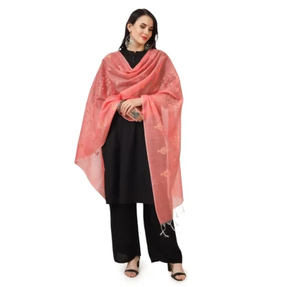 Women's Cotton Embroidered Dupatta (Peach, Length: 2.25 to 2.50 Mtr) - Image 2