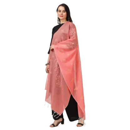 Women's Cotton Embroidered Dupatta (Peach, Length: 2.25 to 2.50 Mtr) - Image 5