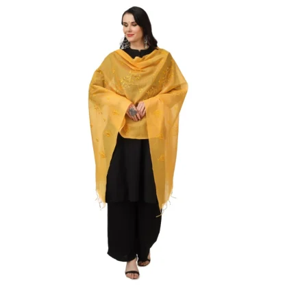 Women's Cotton Embroidered Dupatta (Yellow, Length: 2.25 to 2.50 Mtr) - Image 2