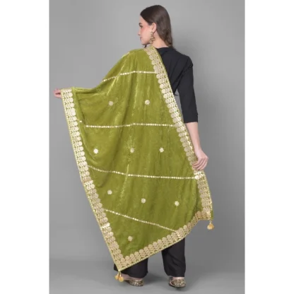 Women's Velvet Gotta Patti Dupatta (Olive, Length: 2.25 to 2.50 Mtr) - Image 4