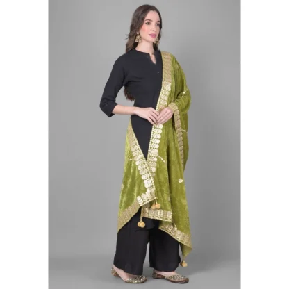 Women's Velvet Gotta Patti Dupatta (Olive, Length: 2.25 to 2.50 Mtr) - Image 2