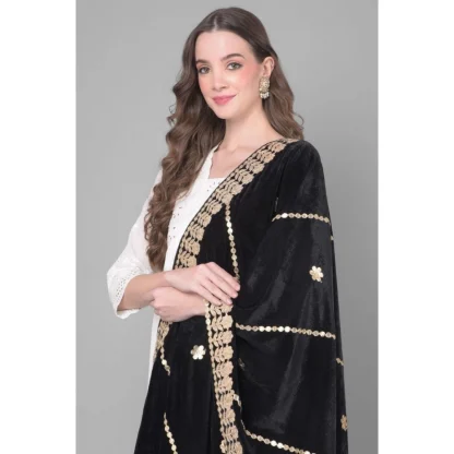 Women's Velvet Gotta Patti Dupatta (Black, Length: 2.25 to 2.50 Mtr) - Image 3