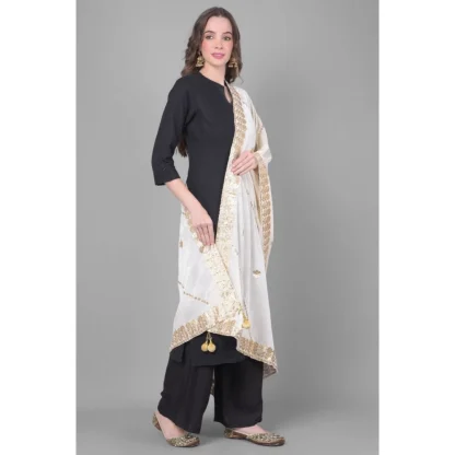 Women's Velvet Gotta Patti Dupatta (White, Length: 2.25 to 2.50 Mtr) - Image 2