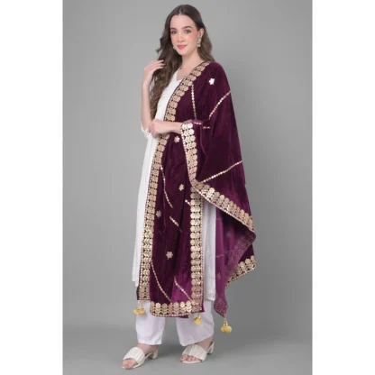 Women's Velvet Gotta Patti Dupatta (Wine, Length: 2.25 to 2.50 Mtr) - Image 4