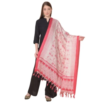 Women's Art Silk Printed Dupatta (Red, Length: 2.25 to 2.50 Mtr)