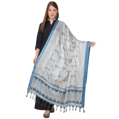 Women's Art Silk Printed Dupatta (Turquoise, Length: 2.25 to 2.50 Mtr)