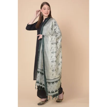 Women's Art Silk Printed Dupatta (Grey, Length: 2.25 to 2.50 Mtr) - Image 3