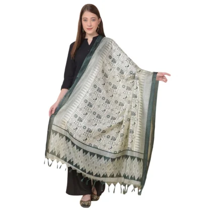 Women's Art Silk Printed Dupatta (Grey, Length: 2.25 to 2.50 Mtr)