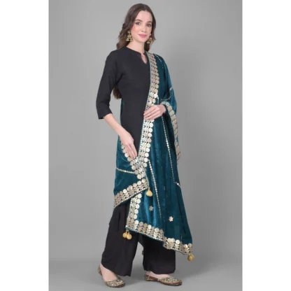 Women's Velvet Gotta Patti Dupatta (Teal, Length: 2.25 to 2.50 Mtr) - Image 3