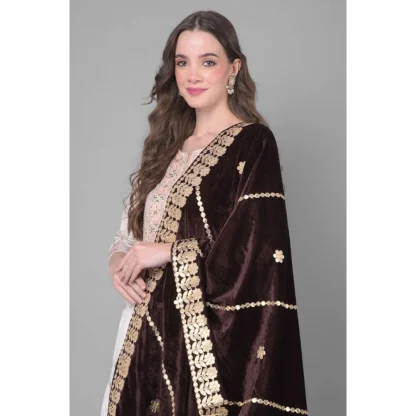 Women's Velvet Gotta Patti Dupatta (Brown, Length: 2.25 to 2.50 Mtr) - Image 3