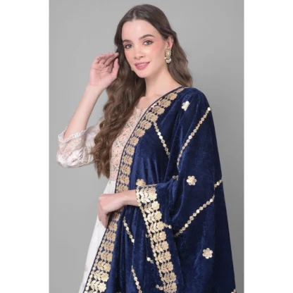 Women's Velvet Gotta Patti Dupatta (Navy, Length: 2.25 to 2.50 Mtr) - Image 3