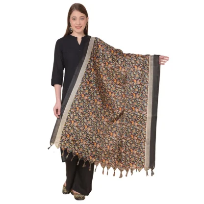 Women's Art Silk Printed Dupatta (Black, Length: 2.25 to 2.50 Mtr)