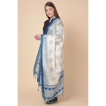 Women's Art Silk Printed Dupatta (Turquoise, Length: 2.25 to 2.50 Mtr) - Image 3